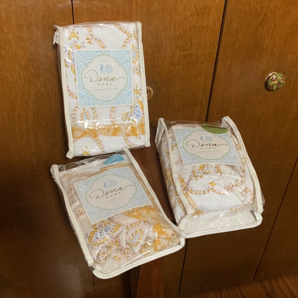 DENA HOME- Three Matching Quilted Shams; 2 are Standard & 1 European.